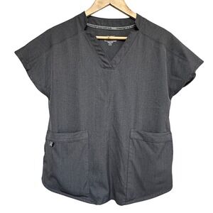 ClimateRight‎ by Cuddl Duds Grey Scrub Top V-Neck Short Sleeve Women's XS